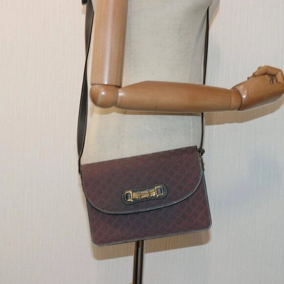 CELINE Macadam Canvas Shoulder Bag Gray Gold Auth - Picture 1 of 16